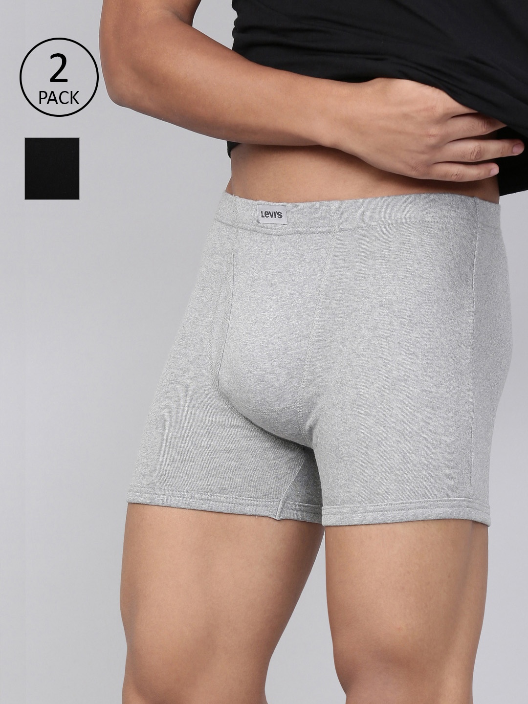 

Levis Men Pack of 2 Pure Cotton Long Length Trunk with Ultrasoft Waistband, Grey melange