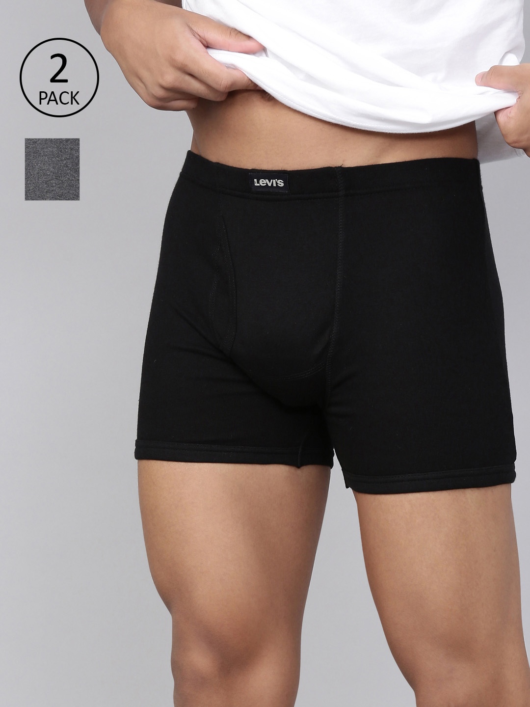 

Levis Men Pack of 2 Pure Cotton Long Length Trunk with Ultrasoft Waistband, Charcoal