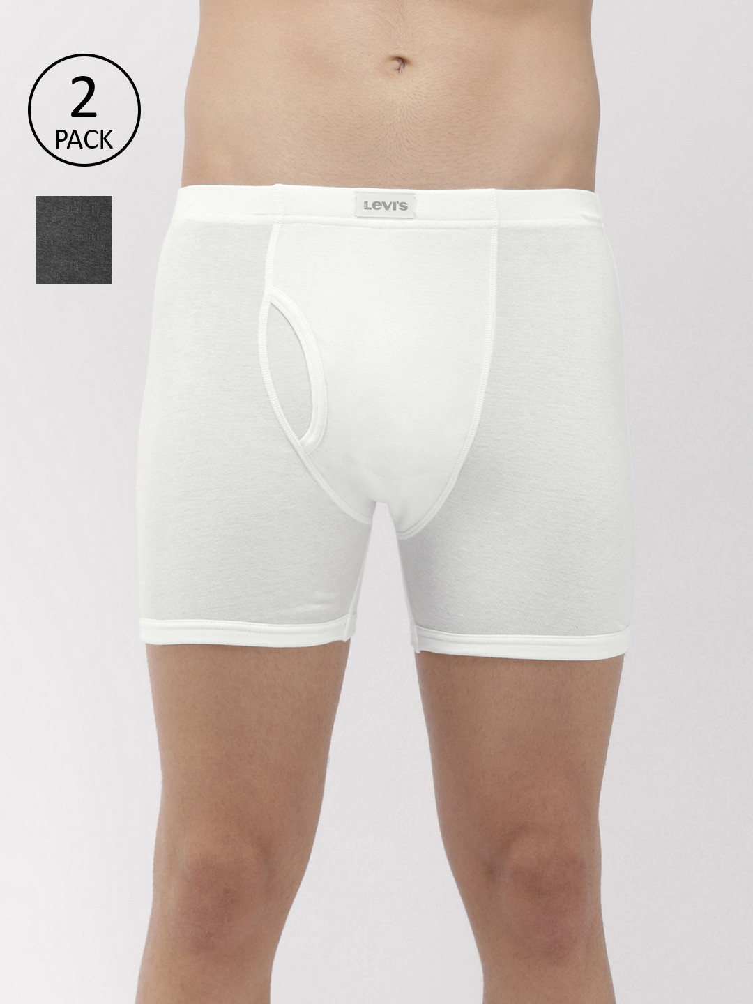 

Levis Men Pack of 2 Pure Cotton Long Length Trunk with Ultrasoft Waistband, White