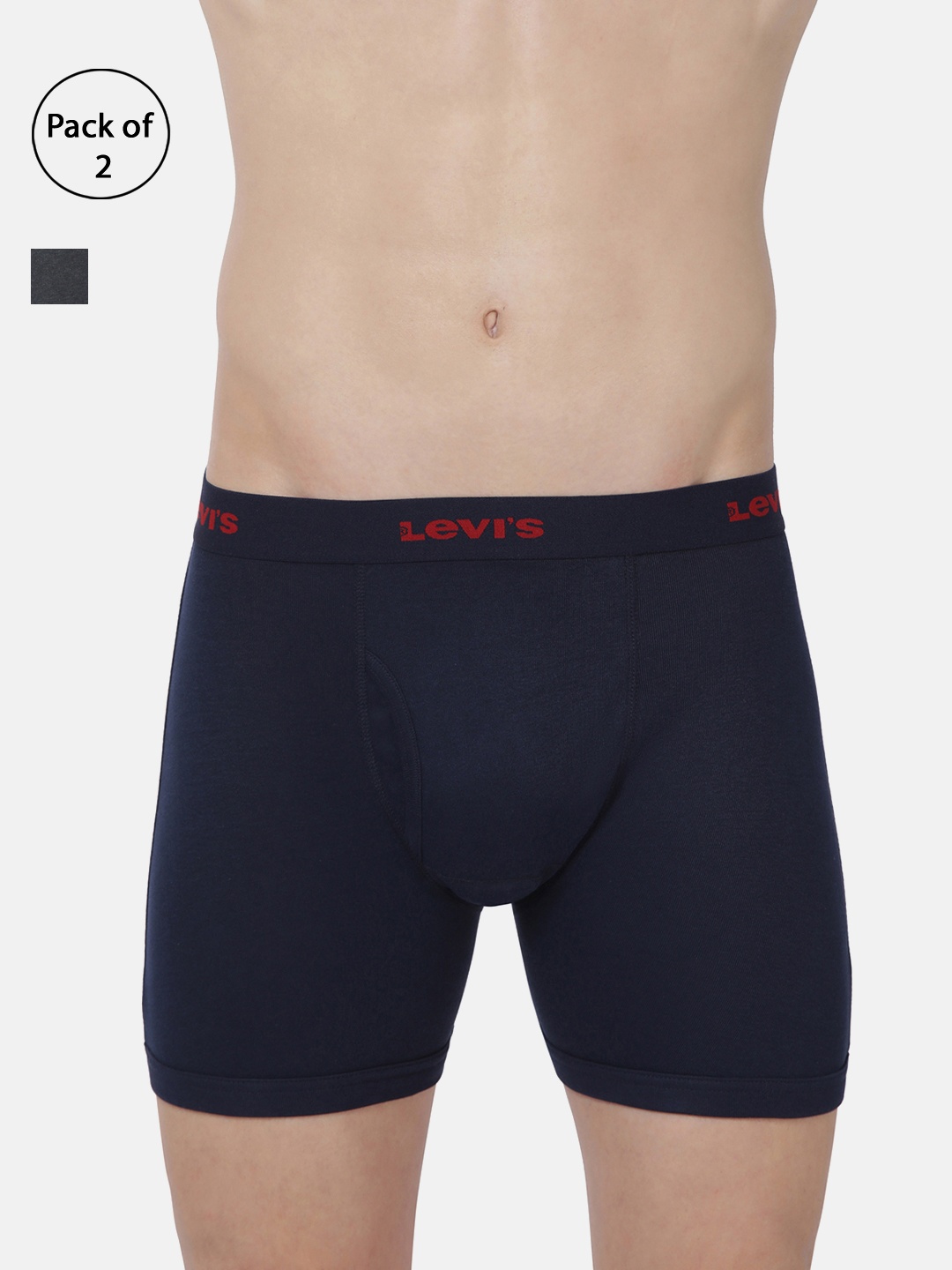 

Levis Men Solid Pack Of 2 Pure Cotton Trunks BB-100CA-2PK-STYLE-001-185, Charcoal