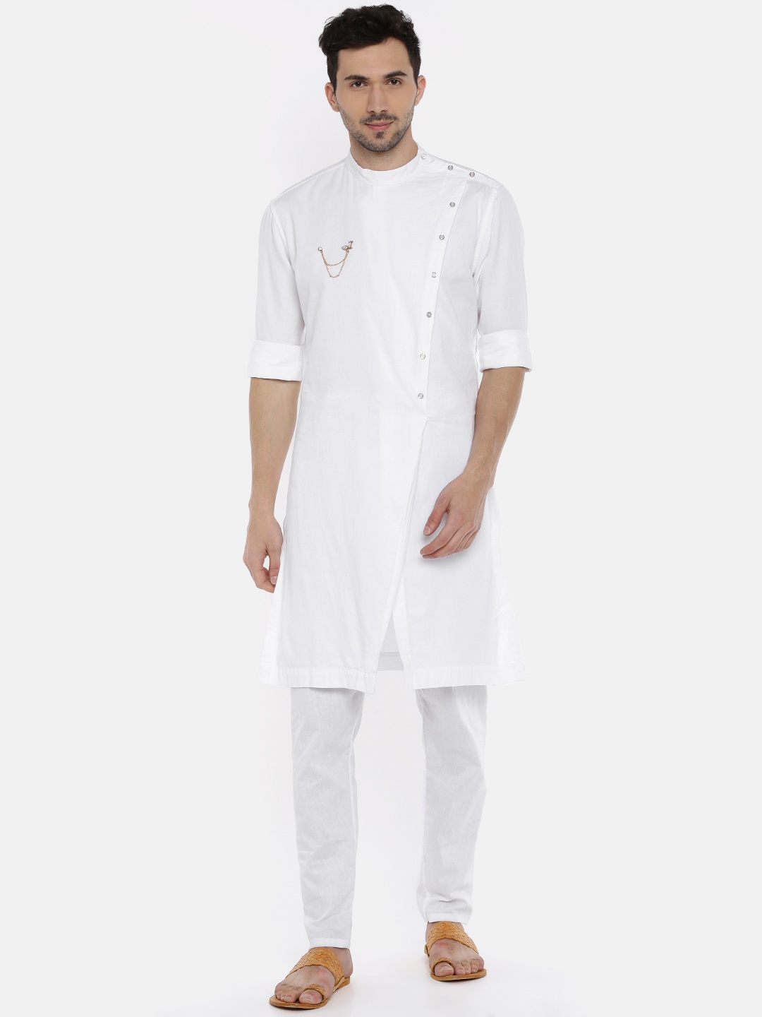 

Freehand Men White Solid Straight Kurta