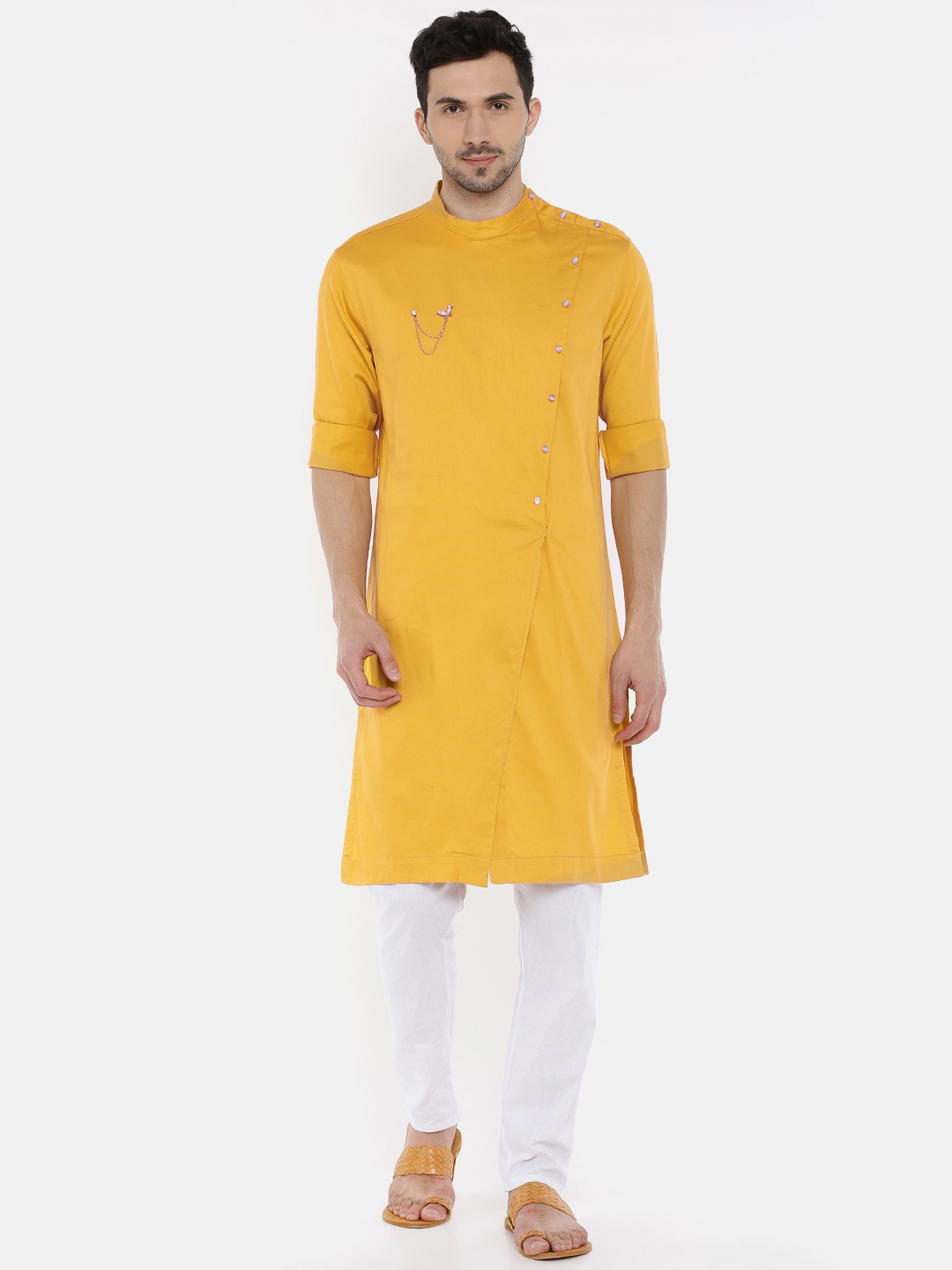 

Freehand Men Mustard Yellow Solid Straight Kurta