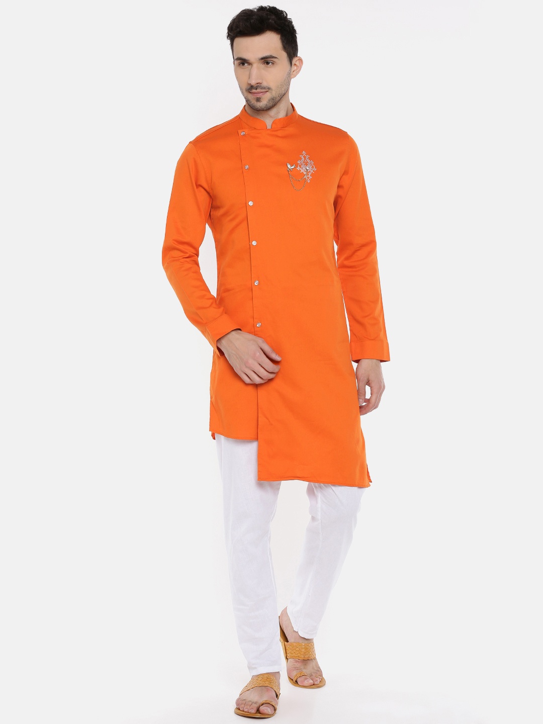 

Freehand Men Orange Asymmetric Solid Straight Kurta