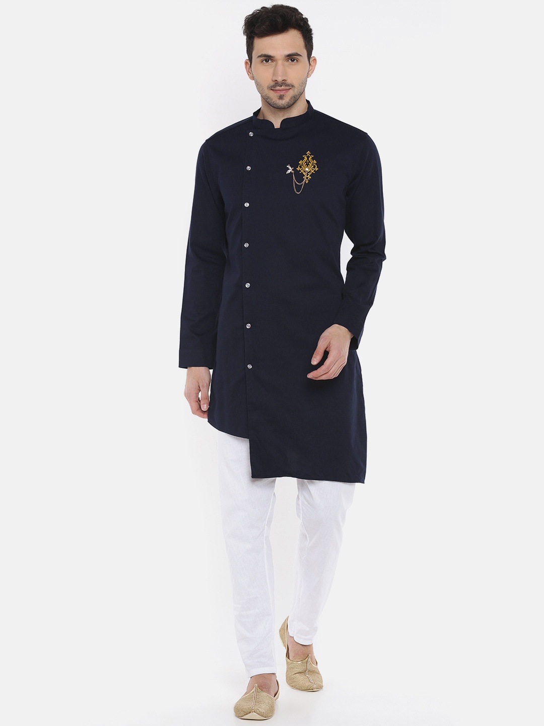 

Freehand Men Navy Blue Asymmetric Solid Straight Kurta