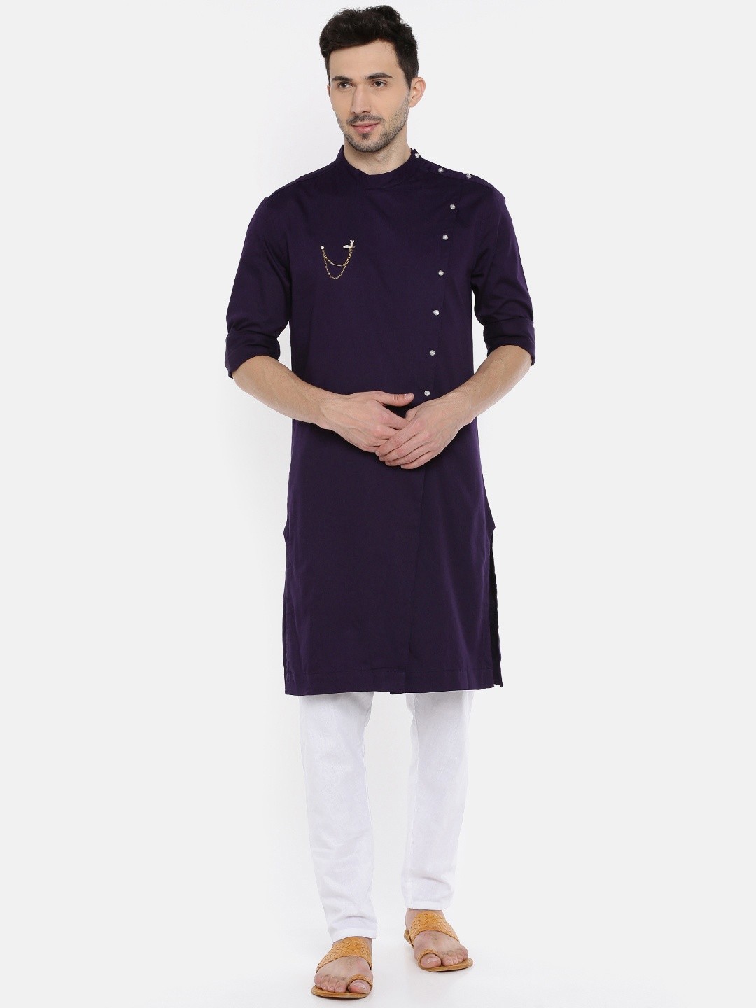 

Freehand Men Purple Solid Straight Kurta