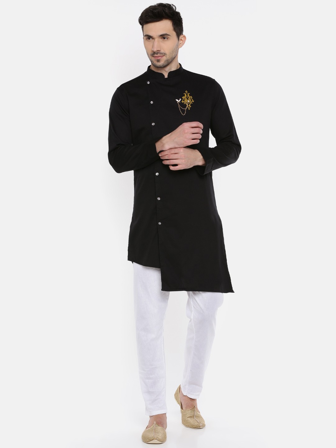 

Freehand Men Black Solid Asymmetric Straight Kurta