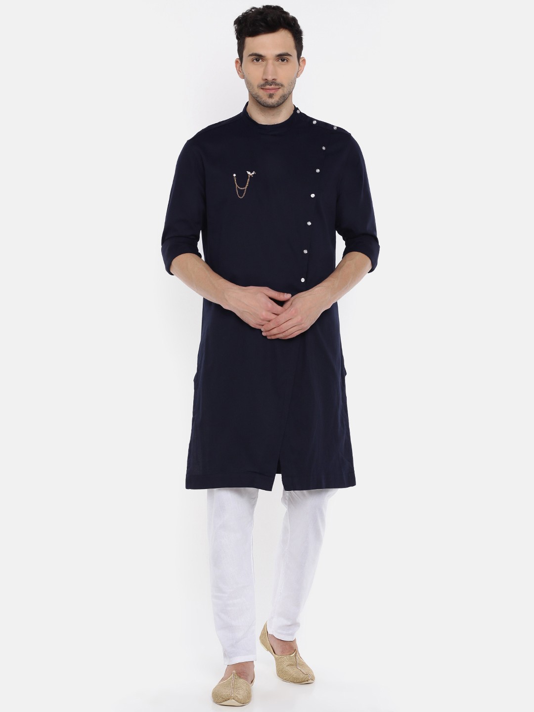 

Freehand Men Navy Blue Solid Straight Kurta