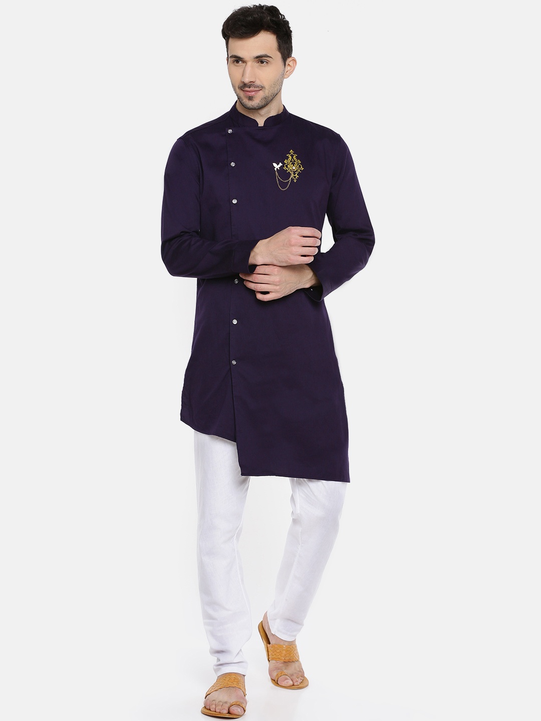 

Freehand Men Purple Solid Straight Kurta