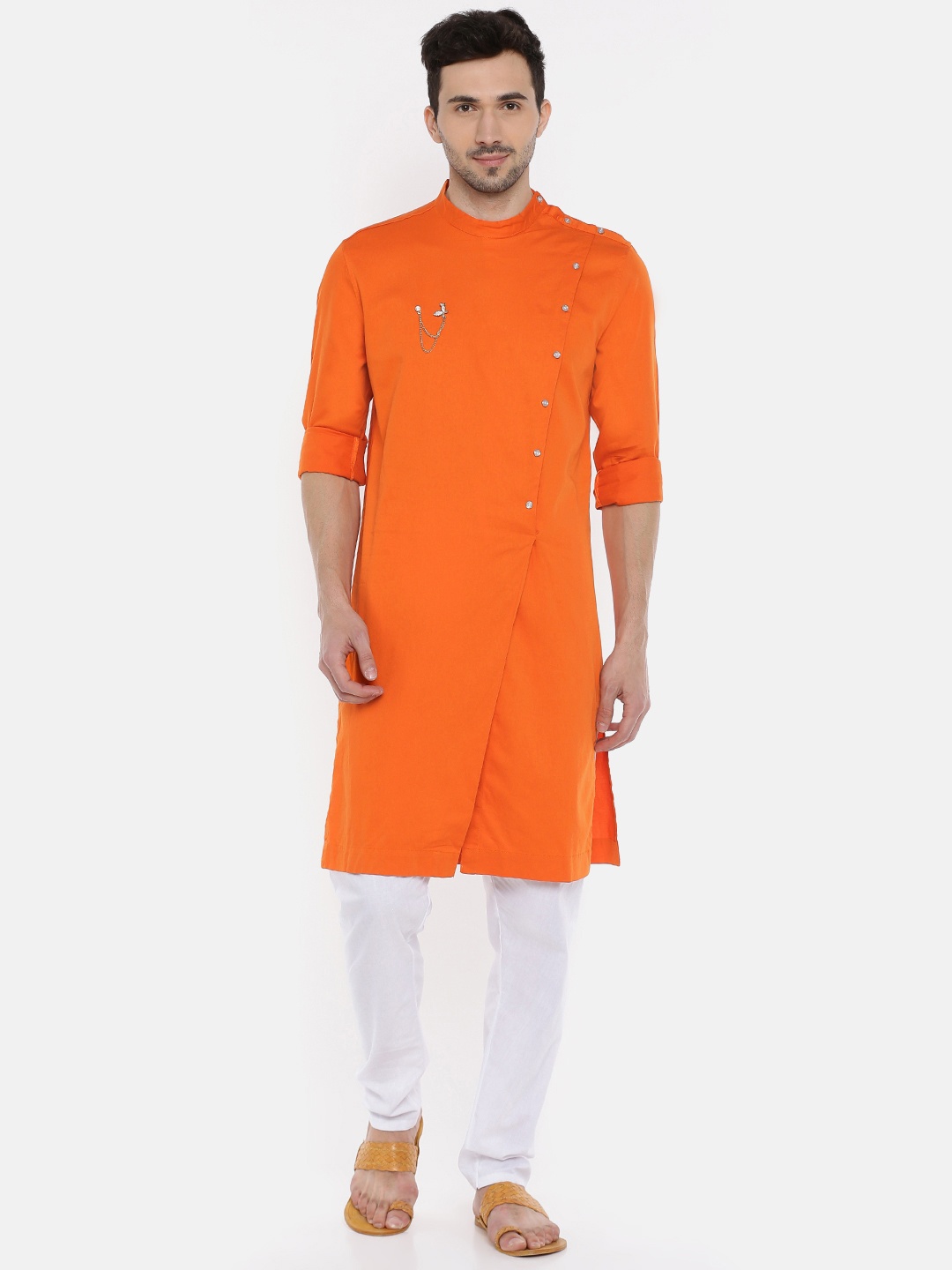 

Freehand Men Orange Solid Straight Kurta