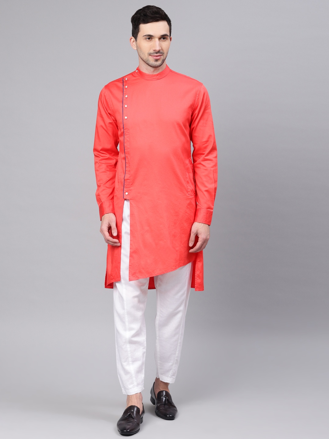 

Freehand Men Coral Pink Solid Straight Kurta