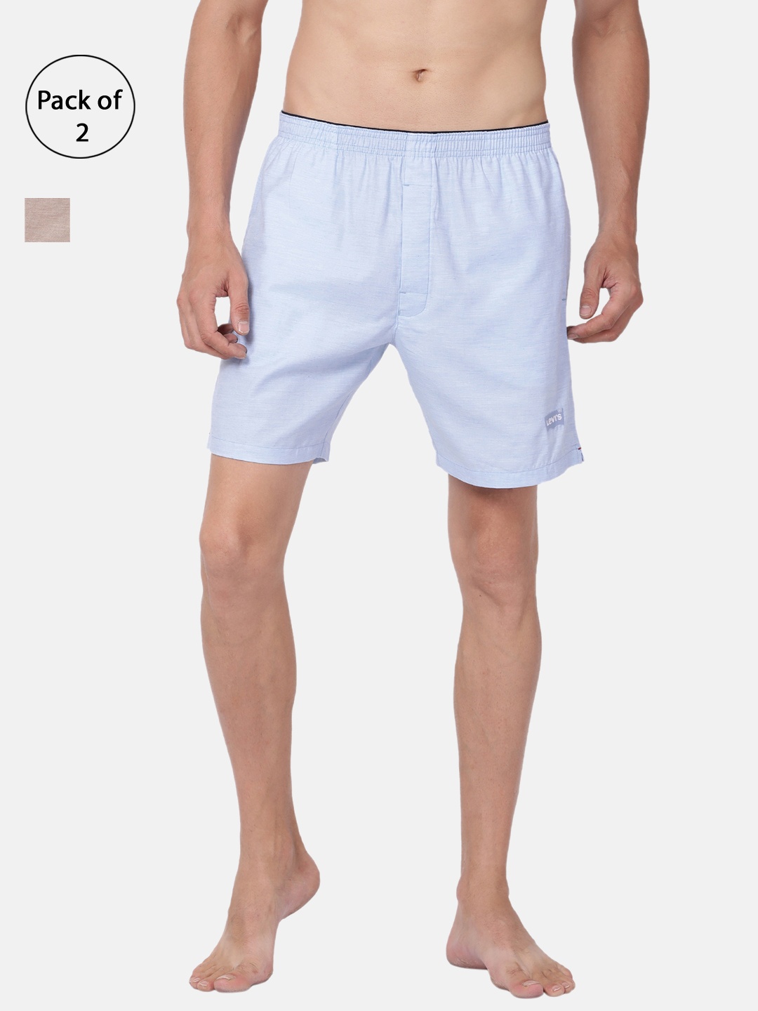 

Levis Men Pack of 2 Solid Cotton Woven Soft Boxer Shorts with Side Pocket, Blue