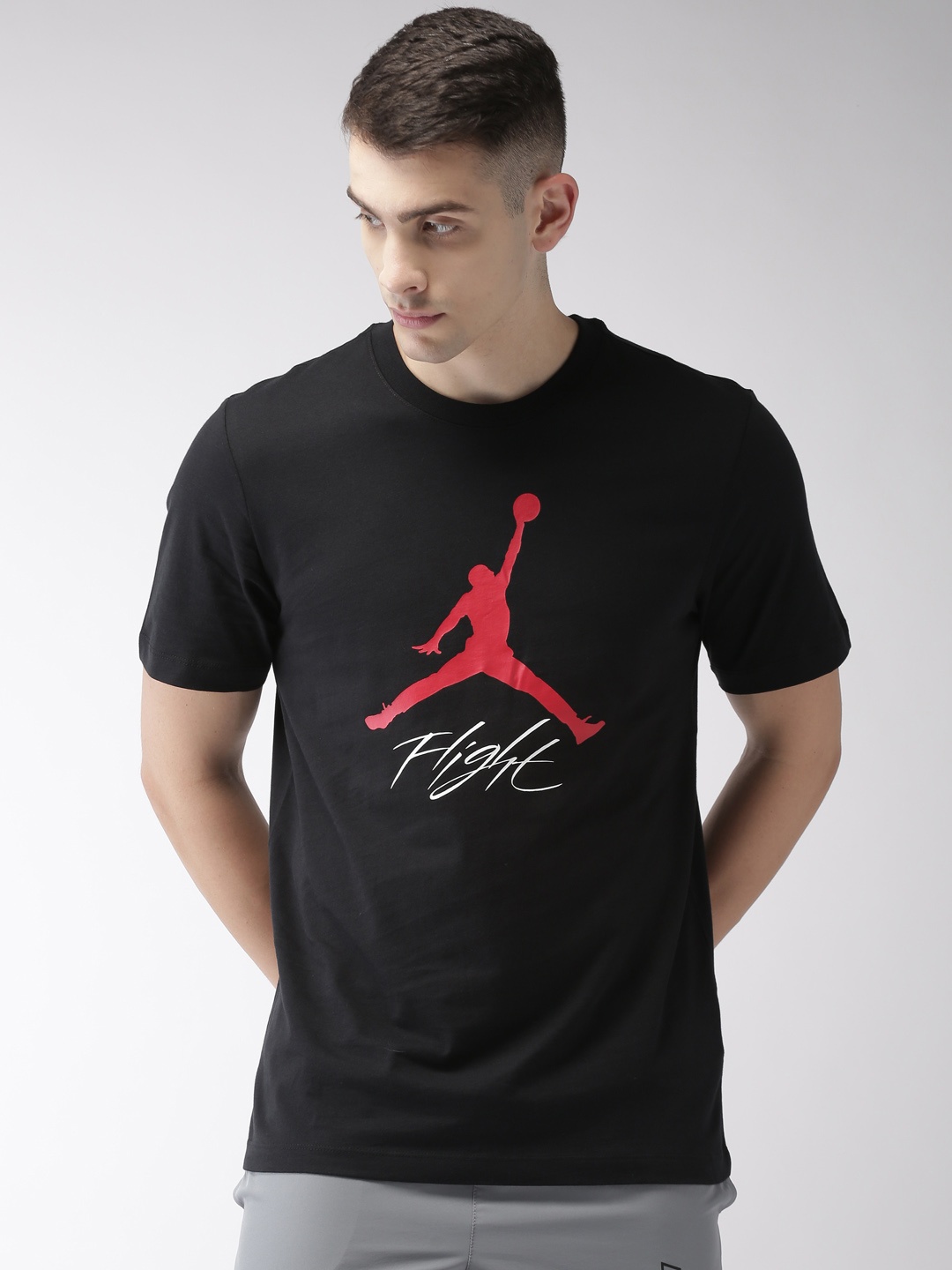 

Nike Men Black Printed Standard Fit Jumpman Flight Hbr Round Neck Basketball Pure Cotton T-shirt