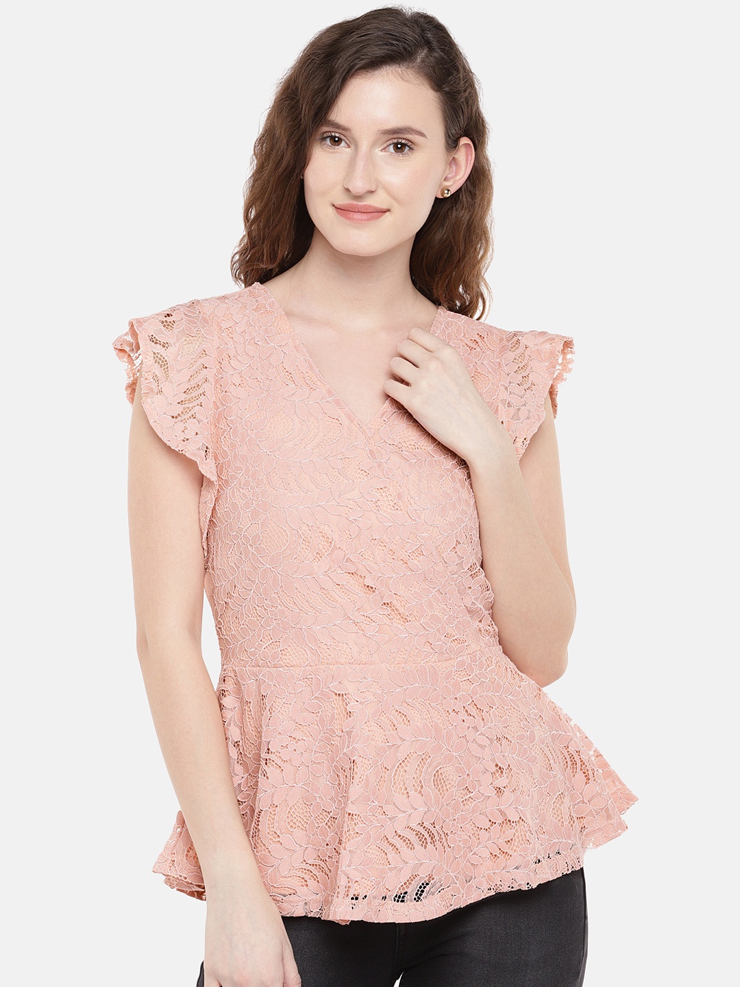 

Globus Women Peach-Coloured Self Design Peplum Top