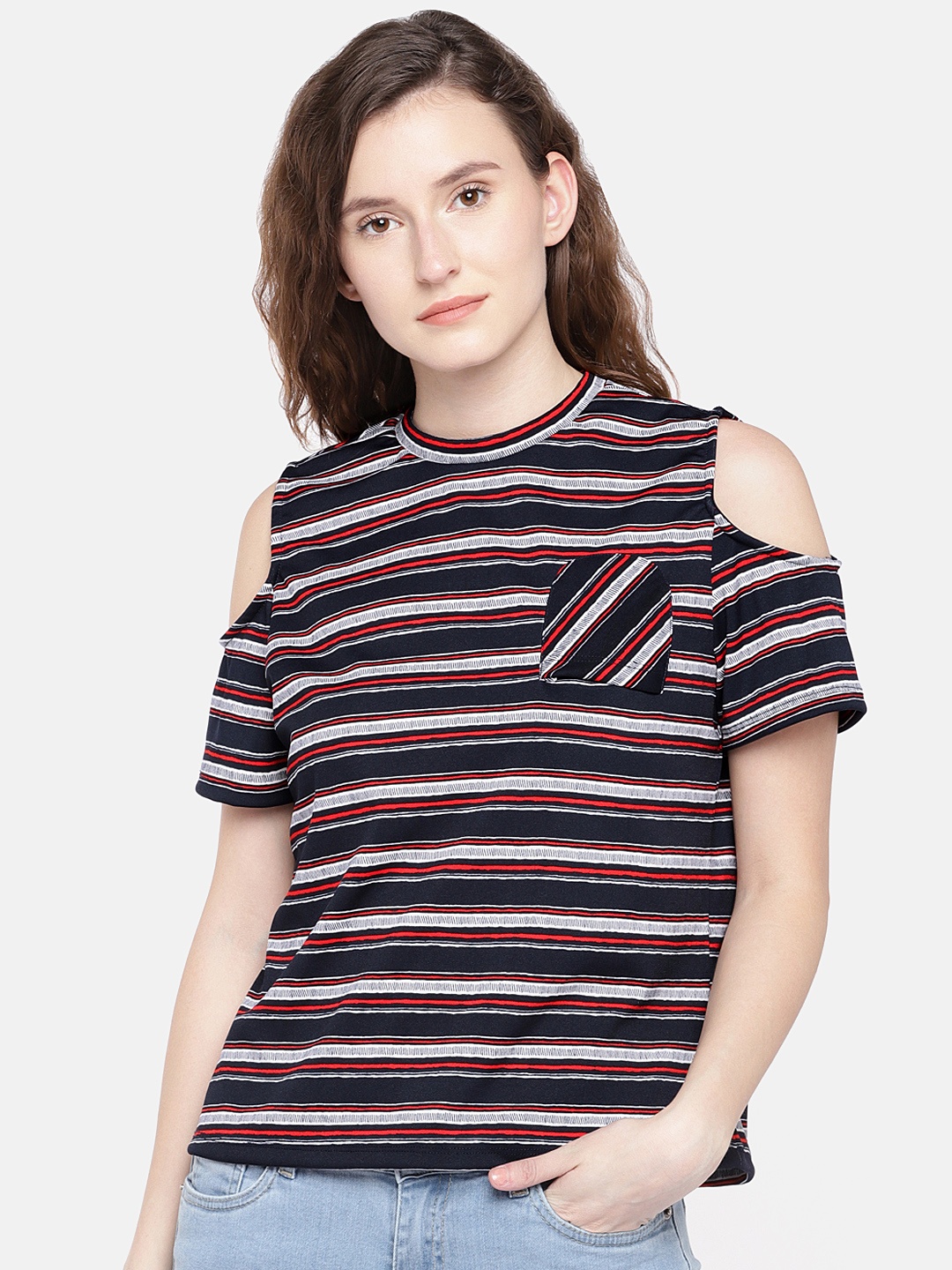 

Globus Women Navy Blue Striped Top