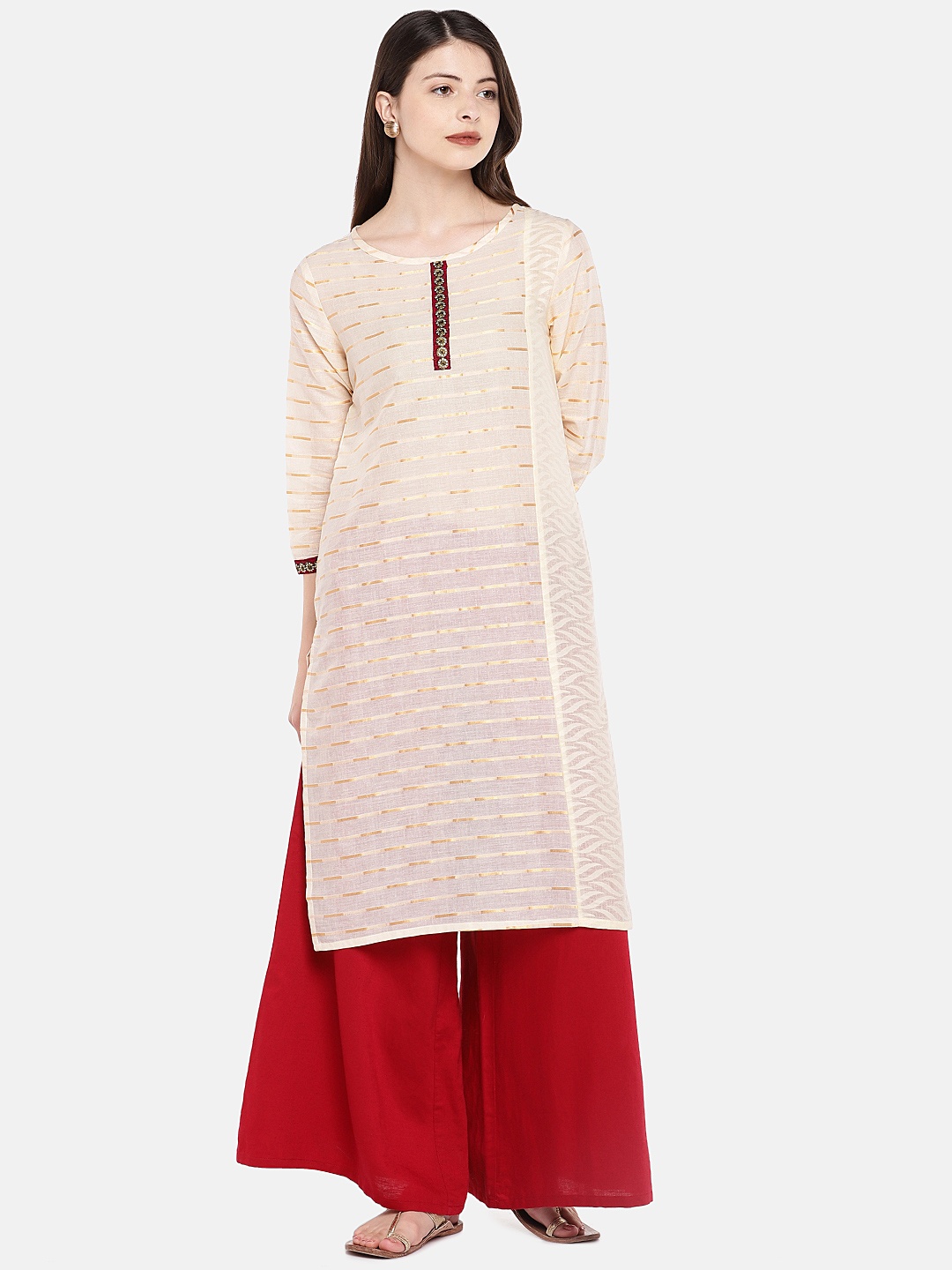 

Globus Women Beige Striped Straight Kurta