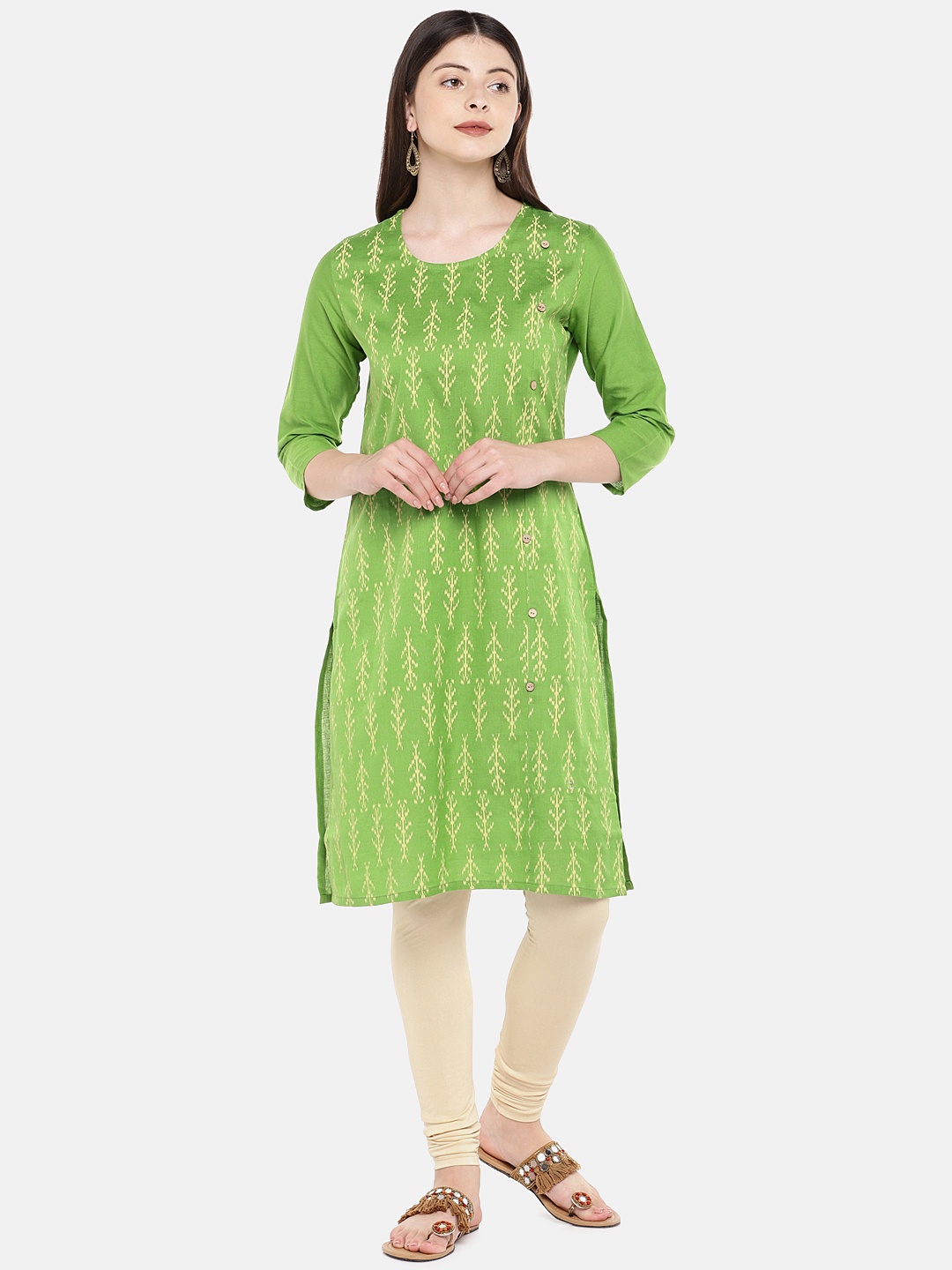 

Globus Women Green Printed Straight Kurta