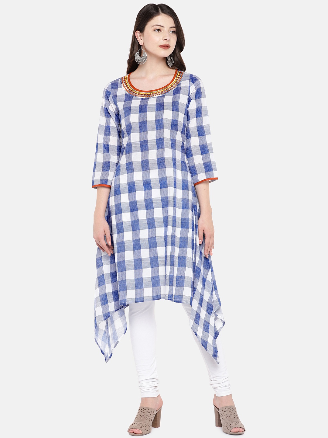 

Globus Women Blue & White Checked A-Line Kurta