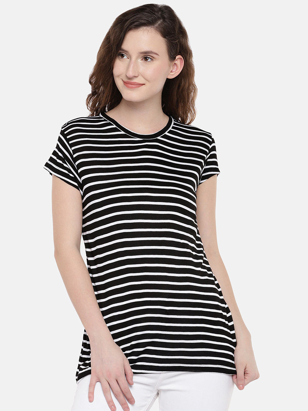 

Globus Women Black & White Striped Top