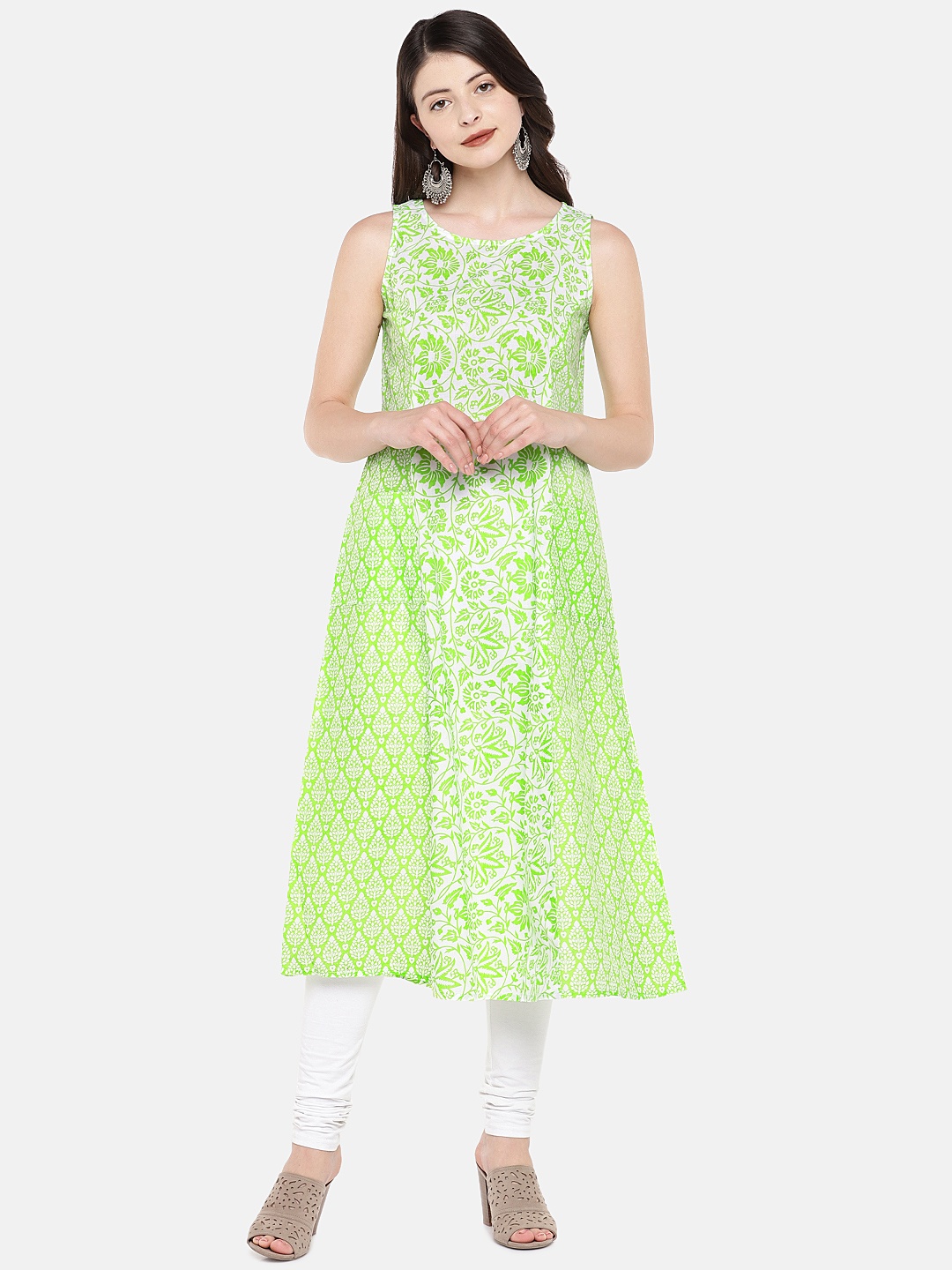 

Globus Women Green Printed A-Line Kurta