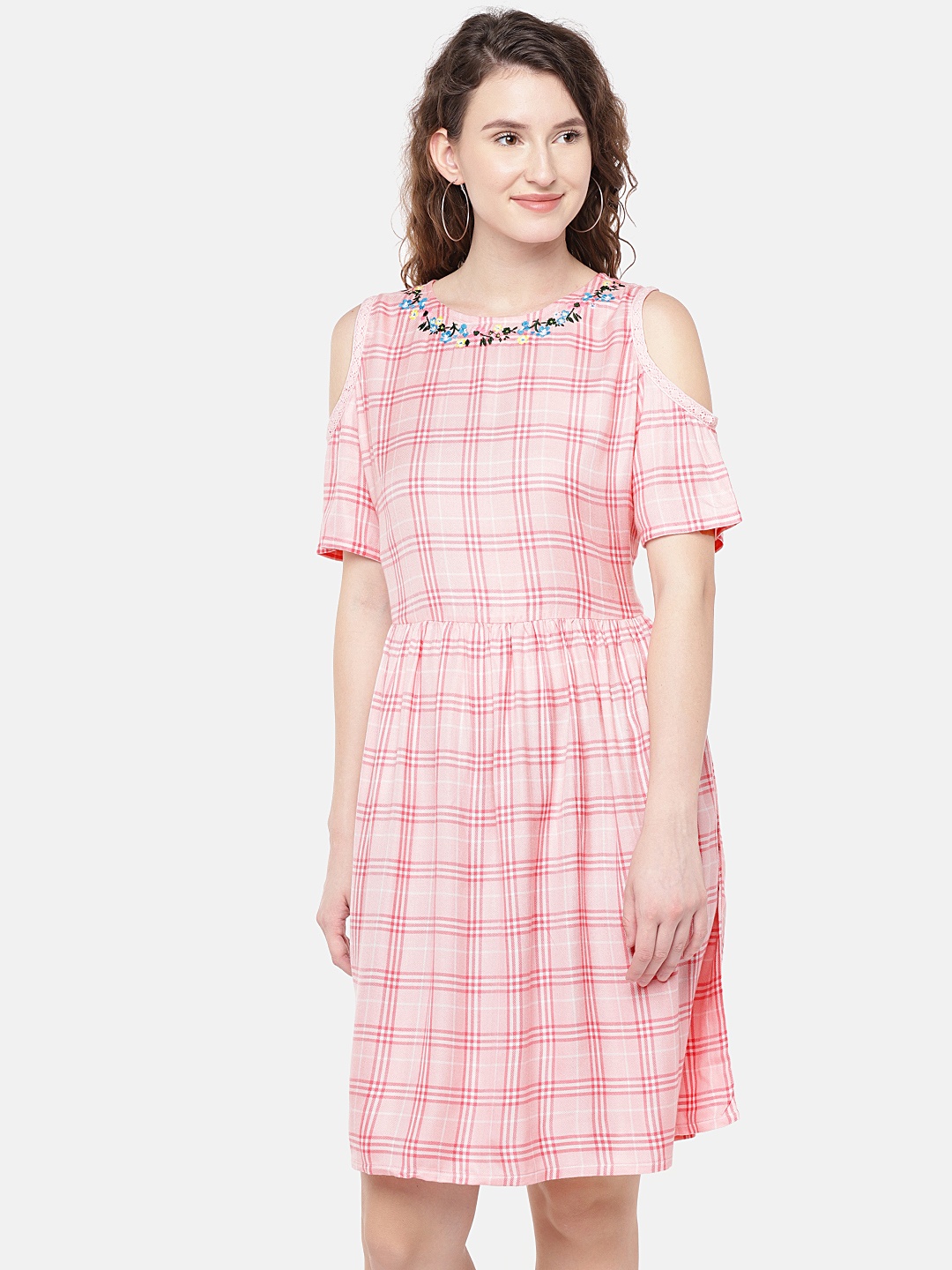 

Globus Women Pink Checked Fit and Flare Dress