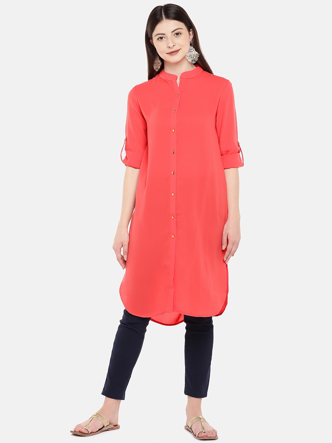 

Globus Women Coral Solid Straight Kurta