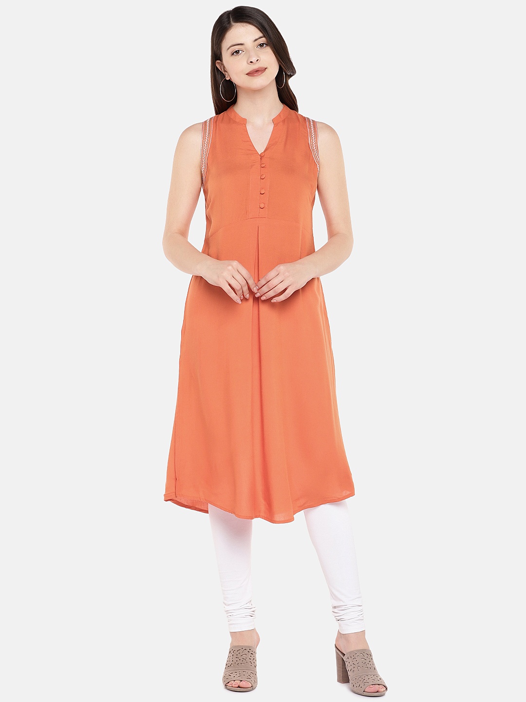 

Globus Women Orange Solid A-Line Kurta