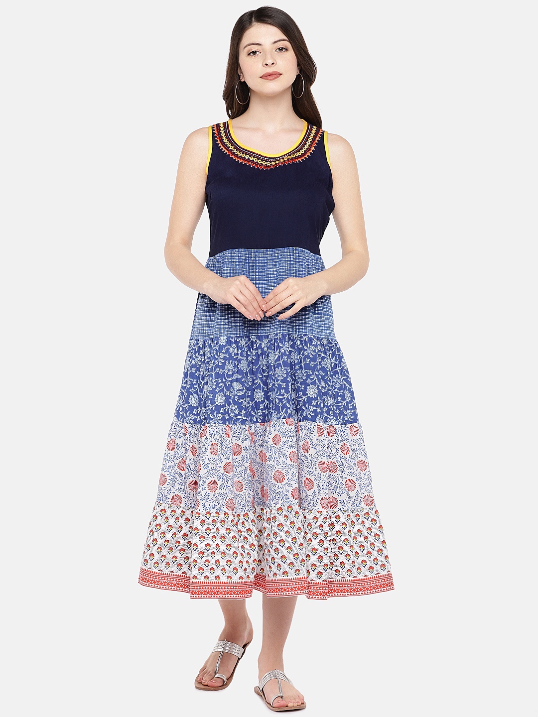 

Globus Women Blue Printed Empire Dress