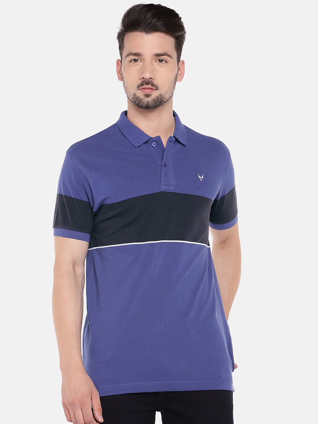 

Globus Men Blue Striped Polo Collar T-shirt