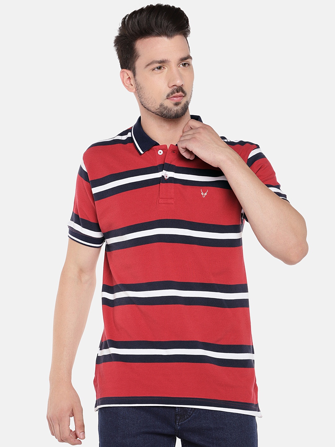 

Globus Men Red Striped Polo Collar T-shirt