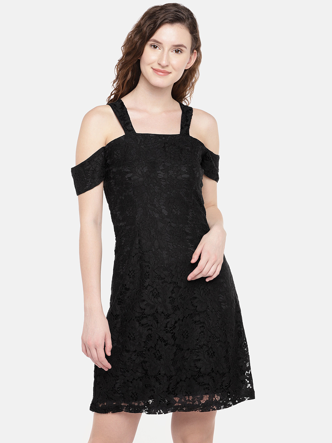 

Globus Women Black Self Design A-Line Dress