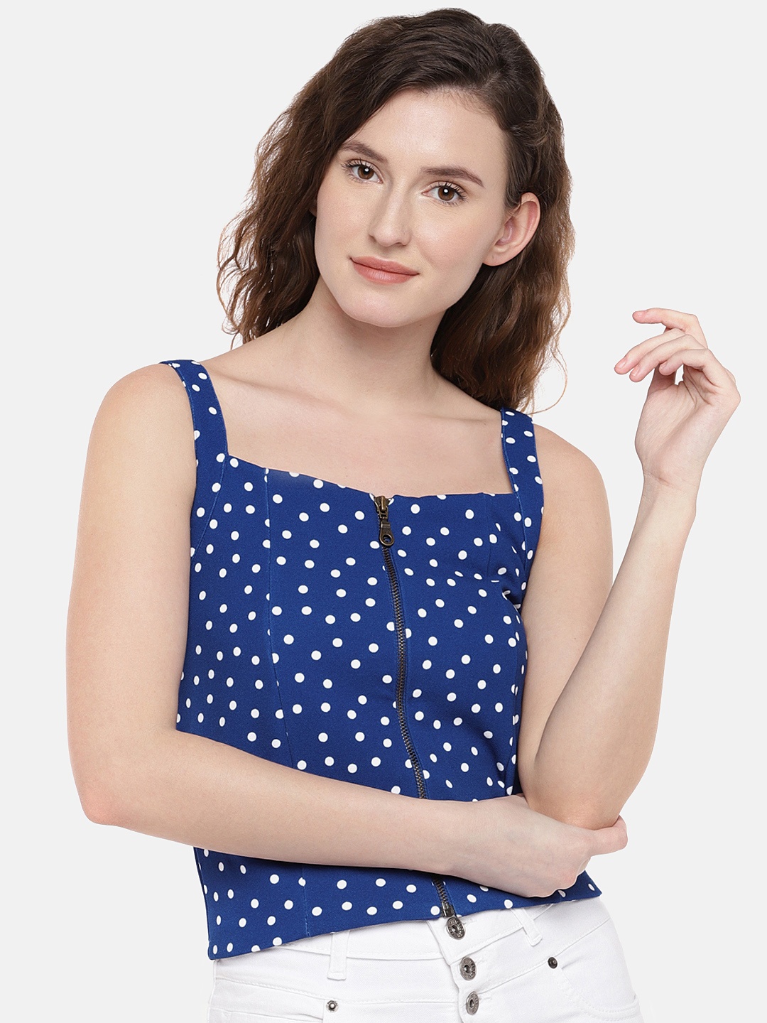 

Globus Women Blue Printed Crop Top