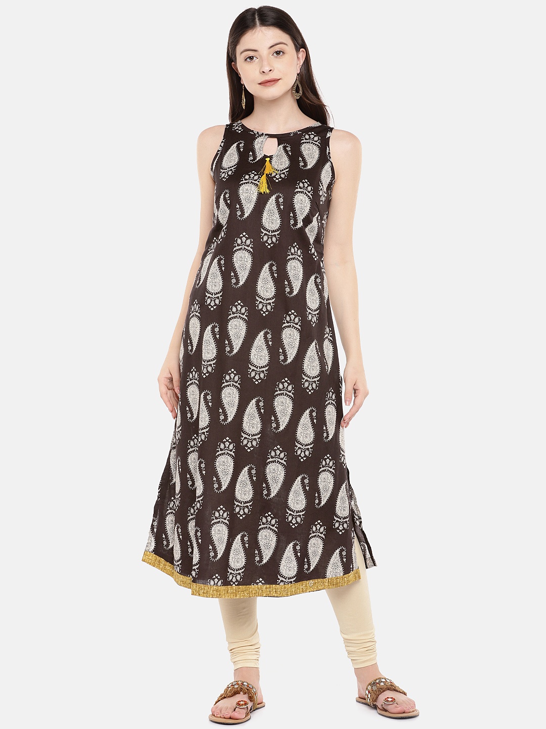 

Globus Women Brown & Grey Printed A-Line Kurta