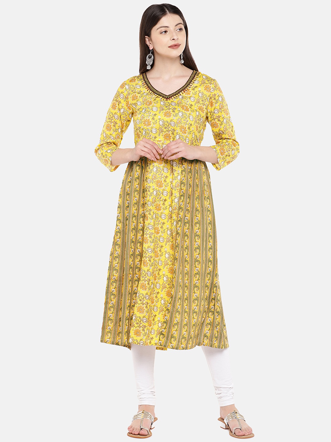 

Globus Women Yellow Printed Anarkali Kurta