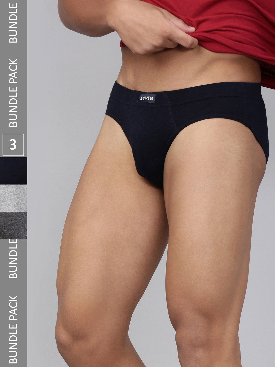 

Levis Men Pack of 3 Smartskin Technology Cotton Briefs with Tag Free Comfort -011, Grey