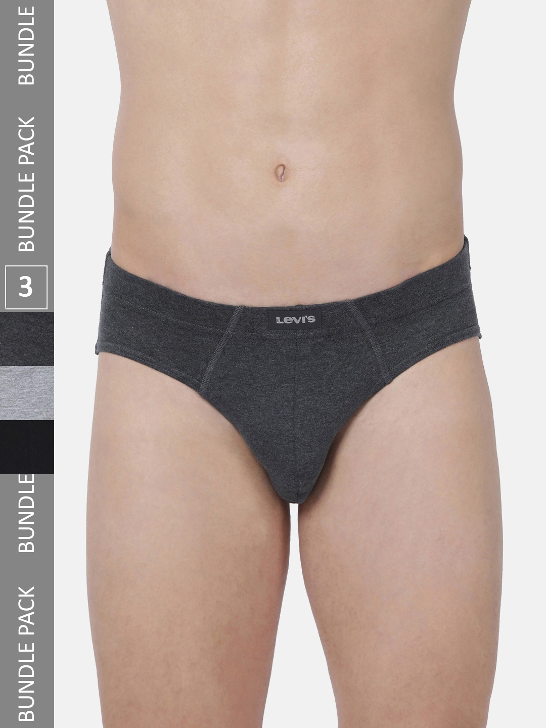 

Levis Pack of 3 Smartskin Technology Cotton Comfort Briefs with Tag Free Comfort #011, Grey melange