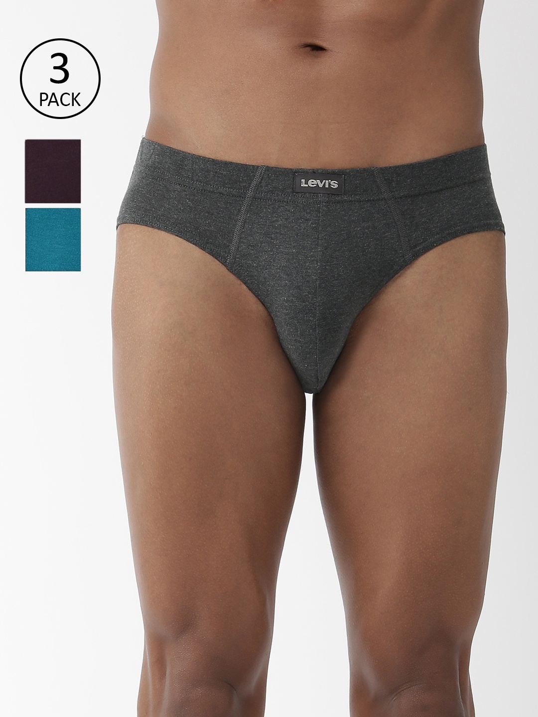 

Levis Men Pack Of 3 Solid Briefs BF-100CA, Charcoal