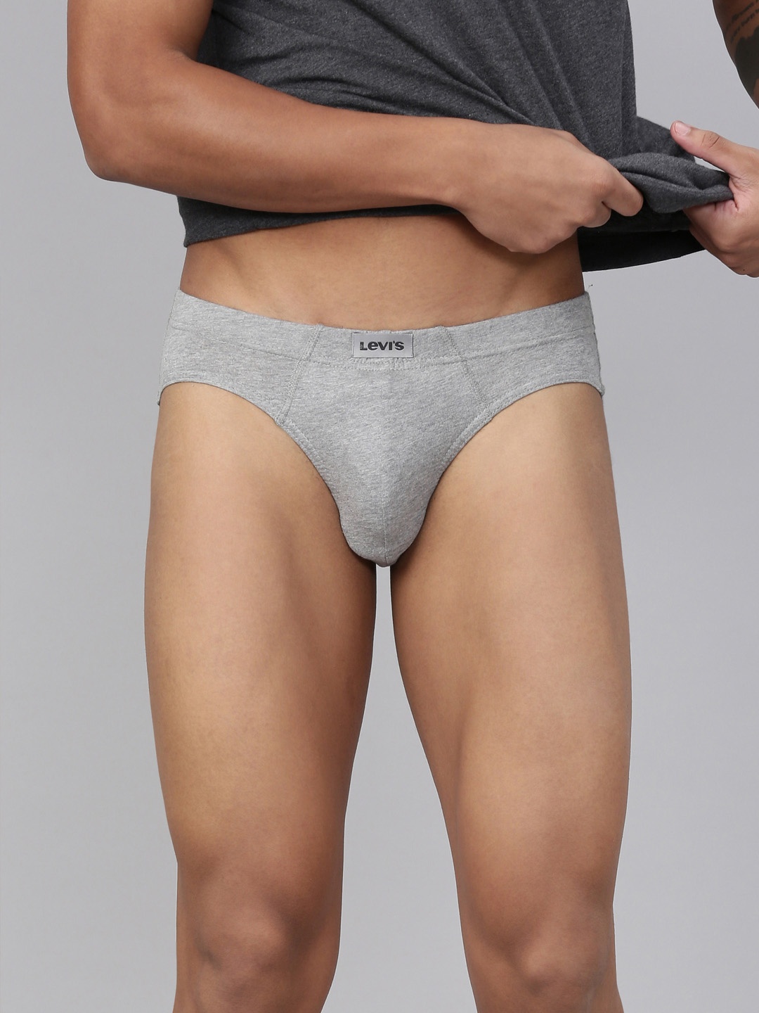 

Levis Men Smartskin Technology Cotton Briefs with Tag Free Comfort -011, Grey melange