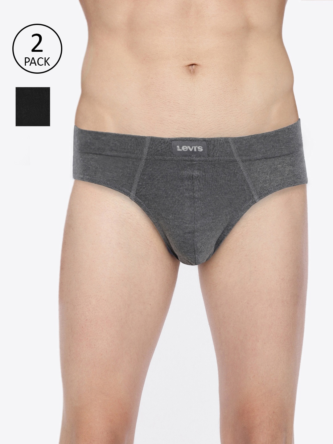 

Levis Men Pack Of 2 Anti Microbial Basic Brief #011-BRIEF-DK GMEL/NAVY-P2, Charcoal