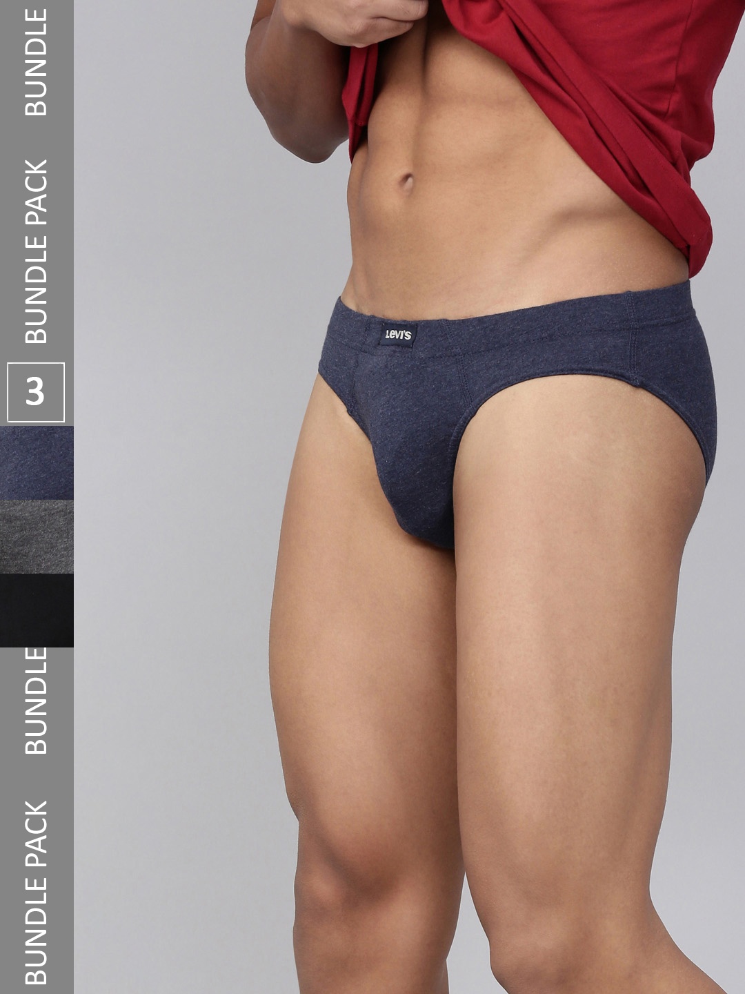 

Levis Pack of 3 Smartskin Technology Cotton Comfort Briefs with Tag Free Comfort #011, Grey melange