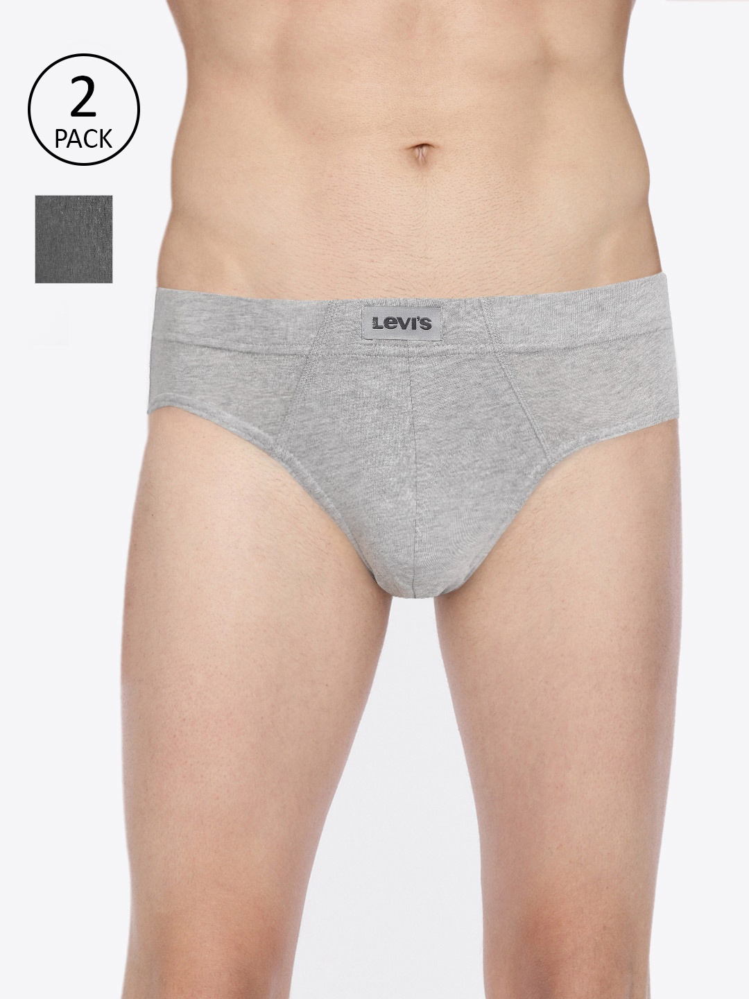 

Levis Men Pack Of 2 Anti Microbial Basic Brief #011-BRIEF-LT GMEL/DK GMEL-P2, Grey