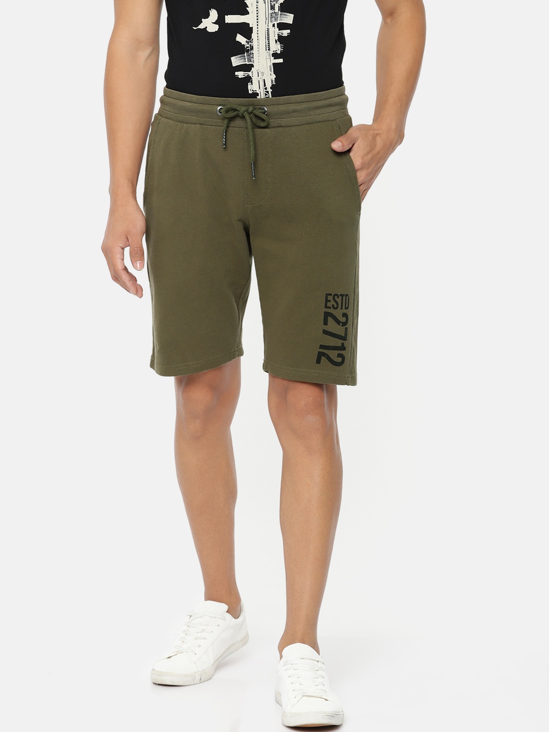 

Being Human Clothing Men Olive Green Solid Slim Fit Regular Shorts