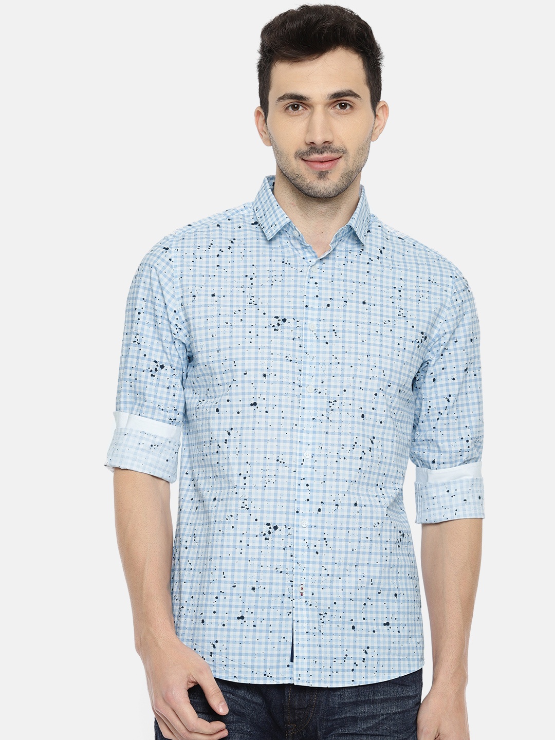 

Being Human Clothing Men Blue & White Regular Fit Checked Casual Shirt