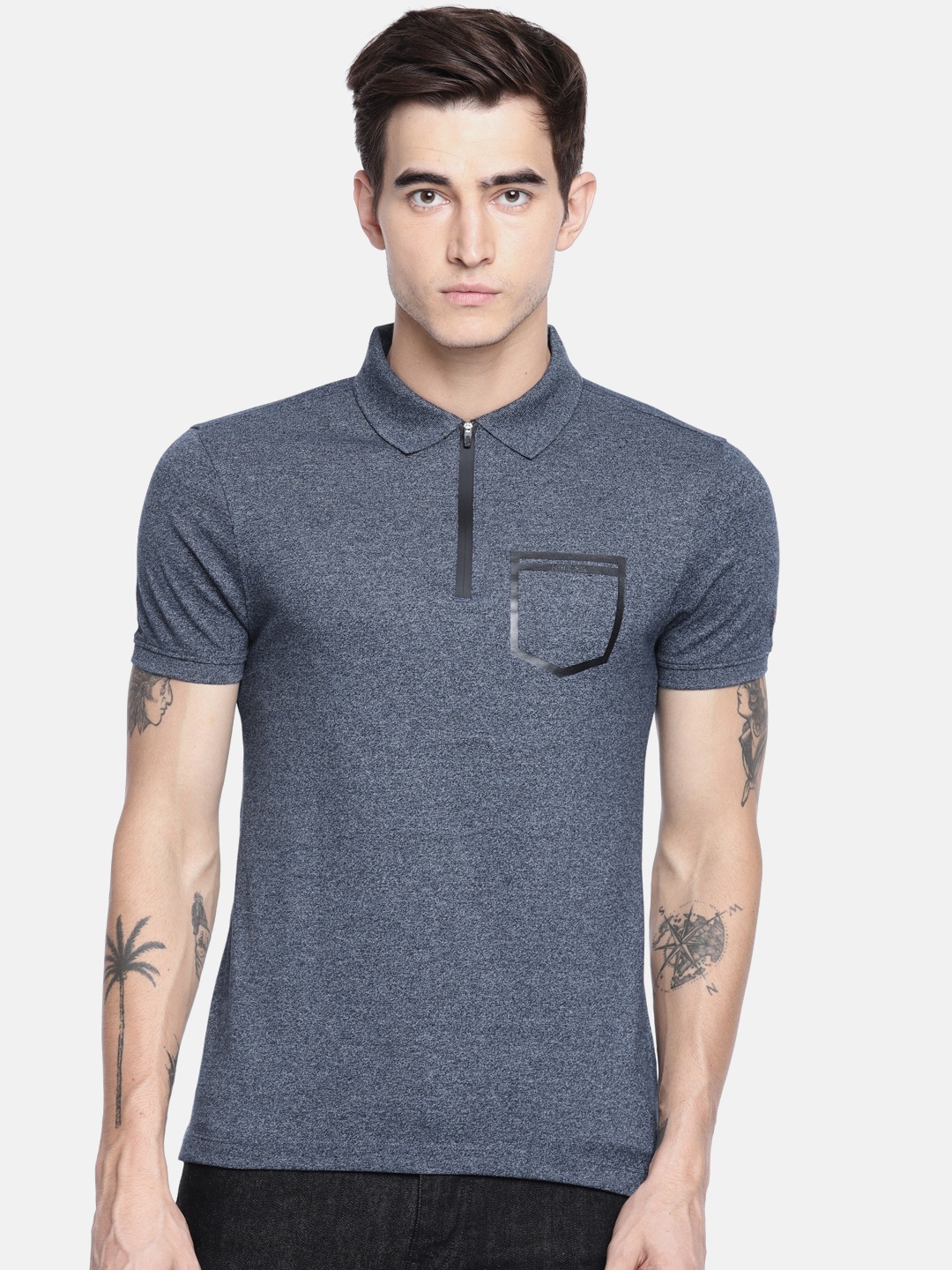 

Being Human Clothing Men Navy Blue Solid Henley Neck T-shirt