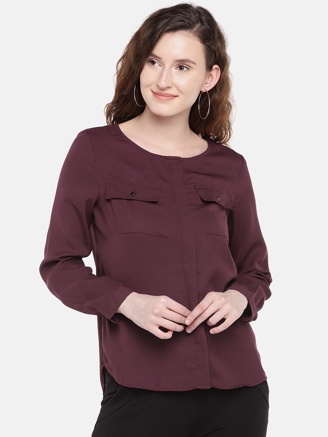 

Globus Women Burgundy Solid Shirt Style Top