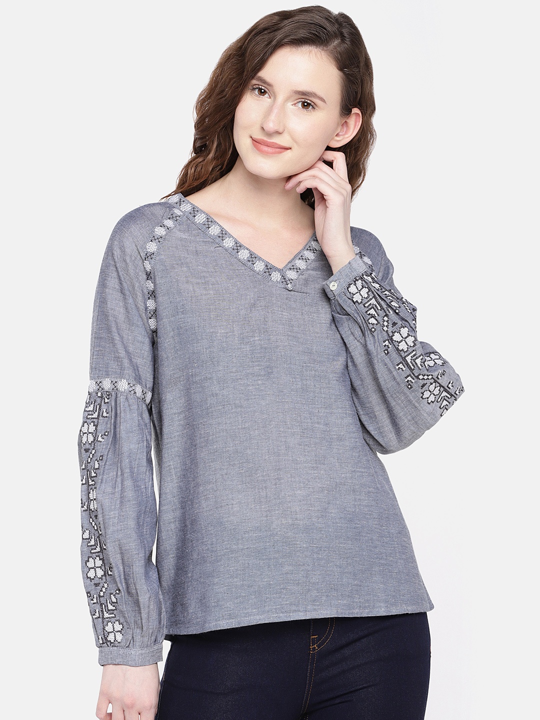 

Globus Women Blue Self Design Top