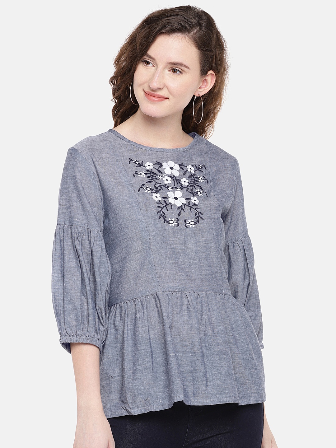 

Globus Women Grey Printed Blouson Top