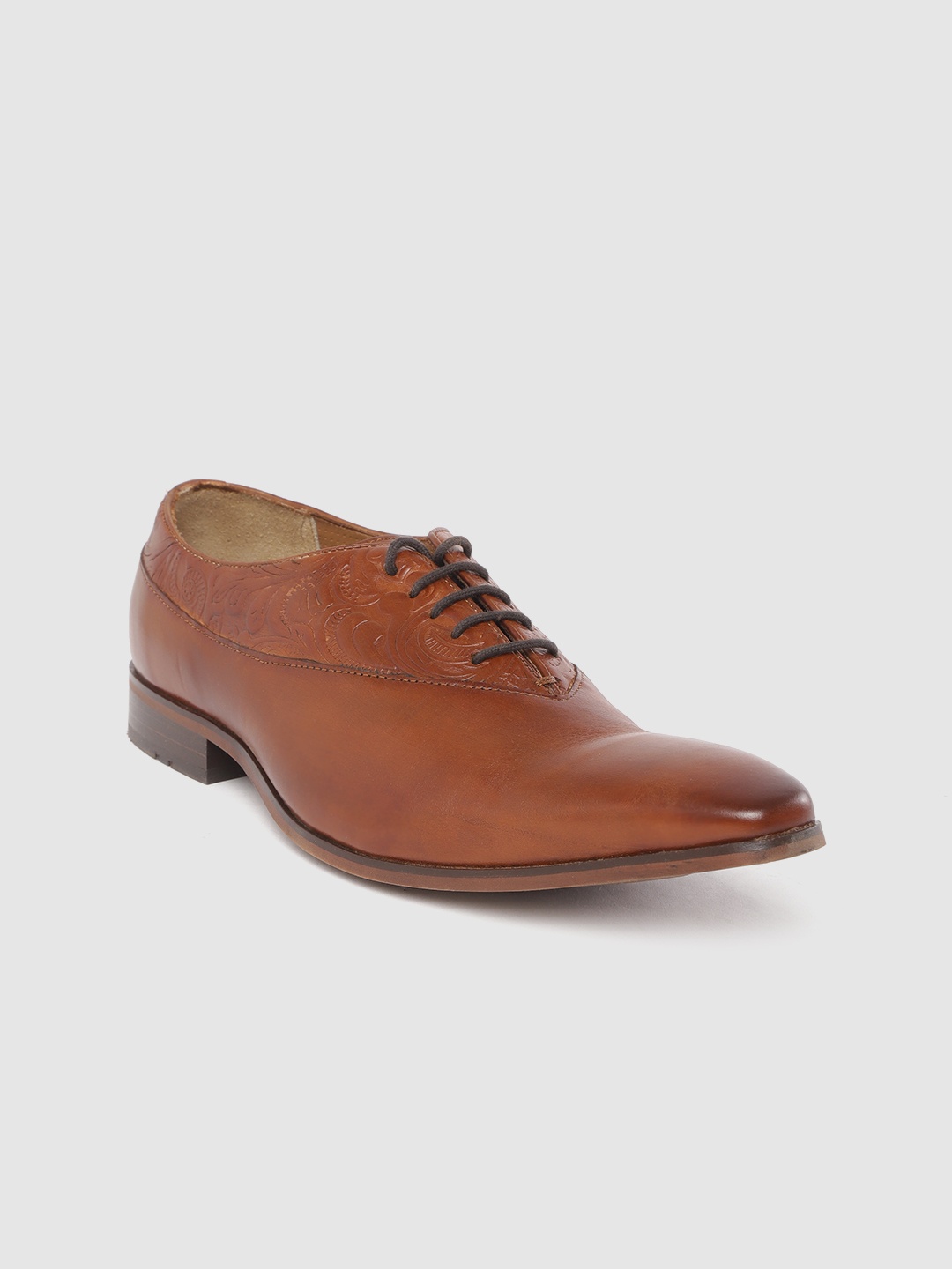 

Ruosh Men Brown Solid Leather Oxfords with Textured Detail