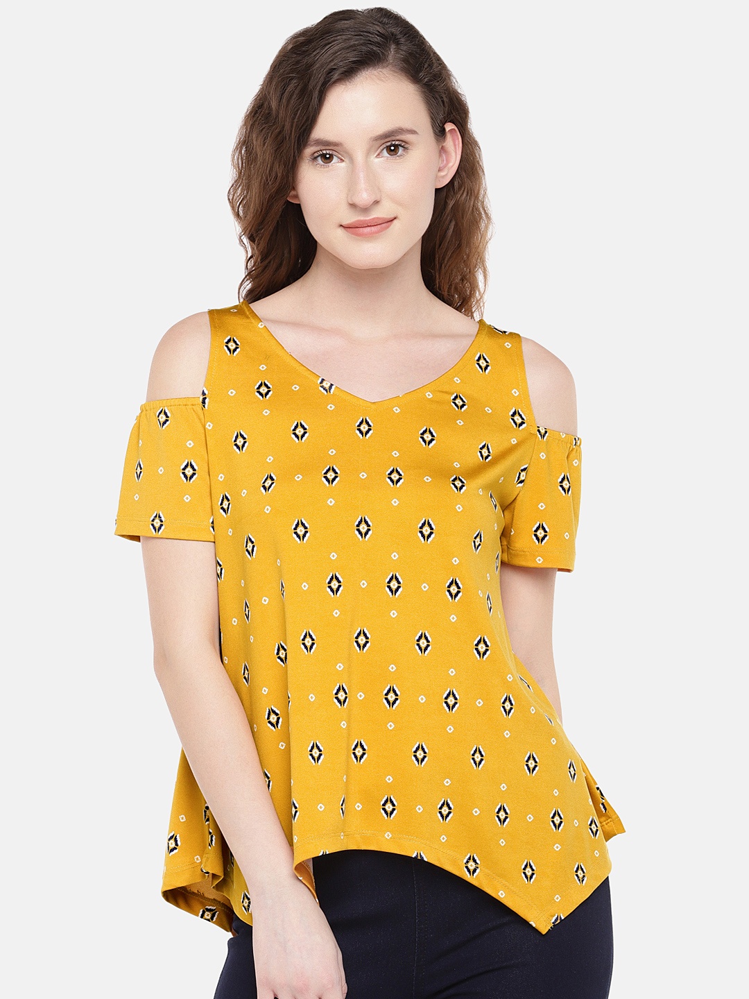 

Globus Women Mustard Printed A-Line Top