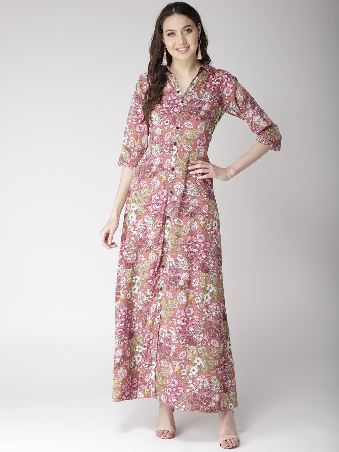 

Antheaa Women Pink & Off-White Printed Maxi Dress