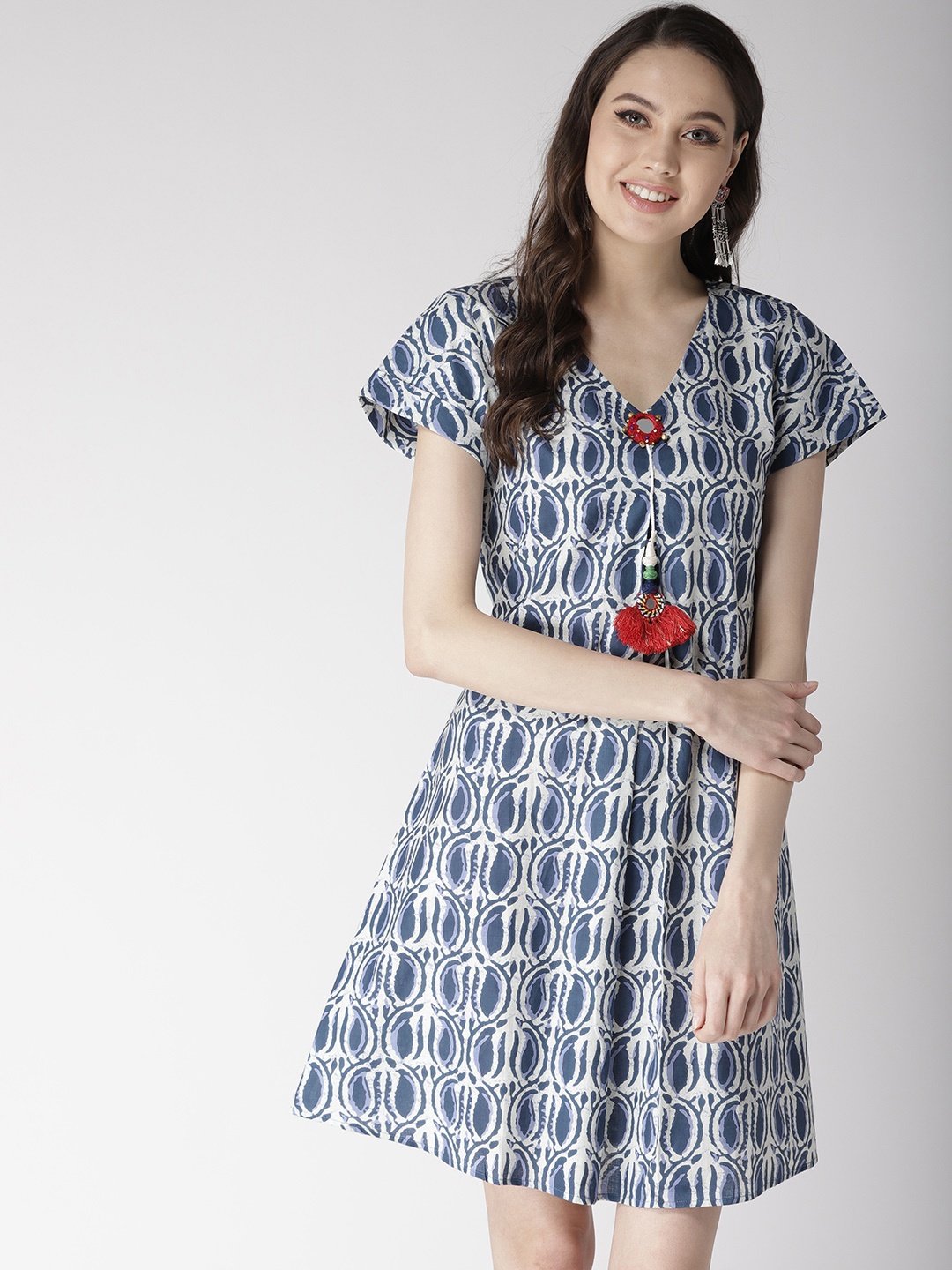 

Antheaa Women Navy Blue & White Printed A-Line Dress